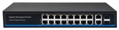 Коммутатор управляемый NST NS-SW-16G4G-PL L2 PoE Gigabit Ethernet на 16 RJ45 PoE + 2 x RJ45 + 2 GE SFP портов. Порты: 16 x GE (10/100/1000 Base-T) с п