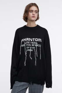 джемпер женский Джемпер oversize вязаный рваный с принтом-надписью Befree