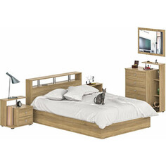 Комплект мебели СВК Камелия спальня № 5 кровать 140х200, комод с зеркалом, две тумбы, дуб сонома (1024059)