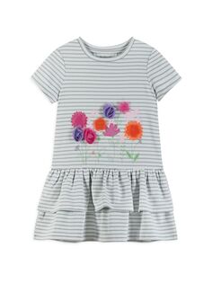 Полосатое платье-футболка с аппликацией розы для маленьких девочек Andy &amp; Evan, серый