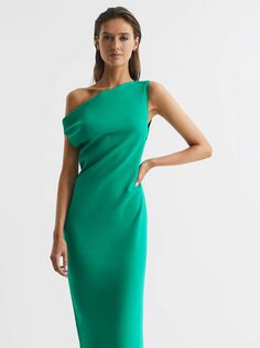 Платье миди с асимметричным вырезом Reiss Petite Zaria, зеленое