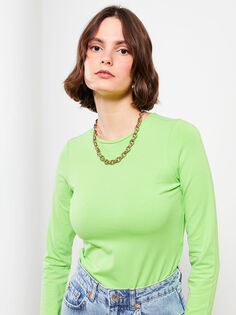 Женская футболка с круглым вырезом и прямым длинным рукавом из органического хлопка LCW Vision