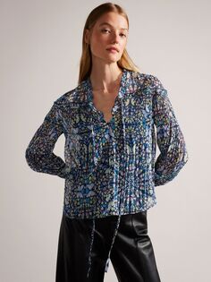 Блузка с абстрактным принтом Ted Baker Florrei, Синий/Мульти