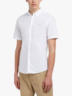 Farah Brewer Slim Fit Оксфордская рубашка из органического хлопка с короткими рукавами, белая