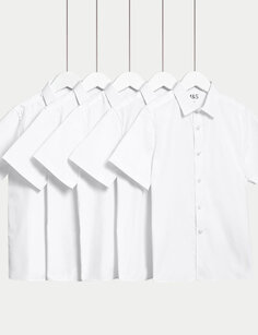 Школьные рубашки стандартного кроя, 5 пар, легко гладить (2–18 лет) Marks &amp; Spencer, белый
