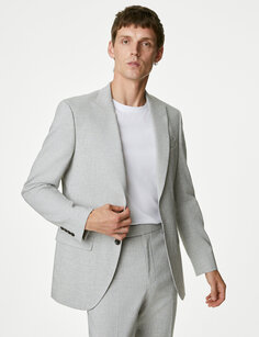 Пиджак из богатого льна приталенного кроя Marks &amp; Spencer, светло-серый