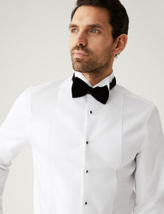 Облегающая вечерняя рубашка из чистого хлопка с легкой глажкой Marks &amp; Spencer, белый