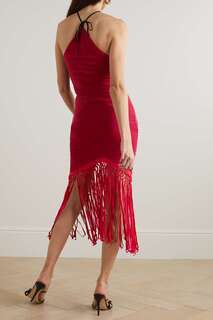 CONNER IVES Платье мини из хлопкового джерси с принтом и отделкой макраме, красный