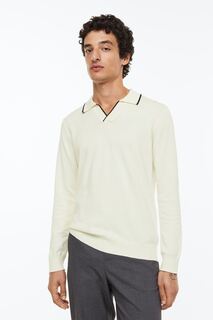 Рубашка поло облегающего кроя из хлопка H&amp;M, сливочный H&M