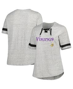 Женская серая футболка Minnesota Vikings размера плюс с v-образным вырезом на шнуровке Profile