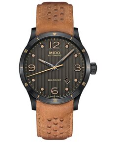 Мужские швейцарские автоматические часы Multifort с коричневым кожаным ремешком, 42 мм Mido