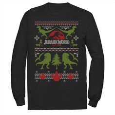 Мужской рождественский уродливый свитер с изображением динозавра из мира Юрского периода, футболка с длинными рукавами и рисунком Licensed Character, черный