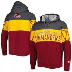 Мужской пуловер с капюшоном цвета Хизер темно-серый/бордовый Washington Commanders Extreme Starter