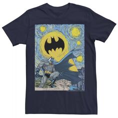 Мужская футболка с плакатом и портретом Бэтмена «Звездная ночь», Синяя DC Comics, синий