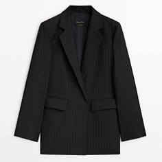 Пиджак Massimo Dutti Open Suit With Dashed Stripe Detail, черно-синий