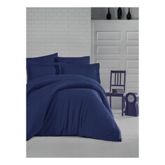 Комплект постельного белья Хлопковый атлас Clasy в двойную полоску, темно-синий