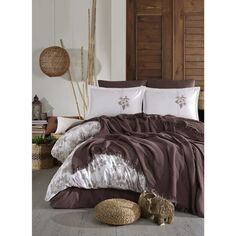 Комплект постельного белья Комплект покрывала и пододеяльника для двуспальной кровати Clasy Boutique Lemans Miarosa V2, коричневый