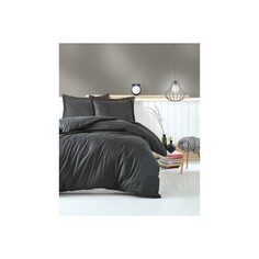 Комплект постельного белья элегантных полосатых атласных двойных пододеяльников антрацитового цвета Cotton box