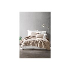 Комплект постельного белья однотонного двойного пододеяльника Ranforce норково-кремового цвета Cotton box