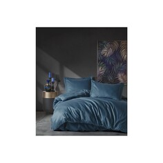Комплект постельного белья из элегантного атласа в полоску, синий Cotton box