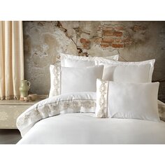 Комплект постельного белья из хлопкового атласа с кружевом и кружевом, жемчужно-кремовый цвет Dantela