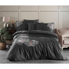 Комплект постельного белья с кружевом Calista антрацитового цвета и вышивкой Dantela