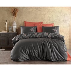 Комплект постельного белья Dantela Efra антрацитового цвета с вышивкой