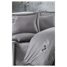 Комплект постельного белья из кружевного хлопкового атласа - сапфировый антрацит Dantela