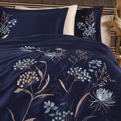 Комплект постельного белья из кружева, хлопка, атласа и жаккарда - Nilufer Navy Blue Dantela
