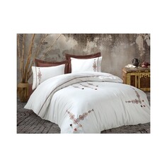 Комплект постельного белья из хлопкового атласа с кружевной вышивкой и кисточками Tilbe Cream Dantela