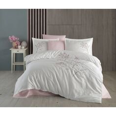 Комплект постельного белья кремового цвета с кружевной вышивкой Blesk Dantela