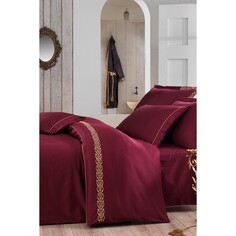Комплект постельного белья Sehzade Battal из экокотона, 100% органический хлопок, атлас, бордовый красный с вышивкой, 220X240 см Ecocotton