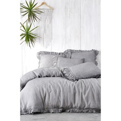 Экокотоновый Комплект постельного белья Miranda King Size, 100% лен, окрашенный в серый цвет, 220X240 см Ecocotton