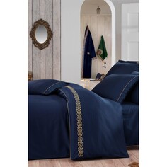 Комплект постельного белья Экокотон Sehzade Battal Пододеяльник 100% органический хлопок Сатин с вышивкой Темно-синий 220X240 см Ecocotton