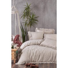 Экокотон Miranda King Size Комплект постельного белья из 100% льна, окрашенный в бежевый цвет, 240X220 см Ecocotton
