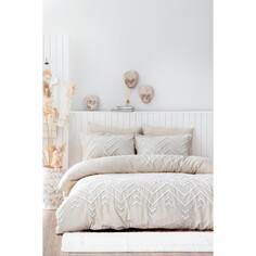 Комплект постельного белья Ecocotton Talya, 100 % хлопок, лен, панк с вышивкой, кремово-бежевый, 200 x 220 см
