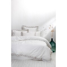 Экокотон Mira King Size Комплект постельного белья из 100% органического хлопка, атласа, кремового цвета с вышивкой, 240X220 см Ecocotton