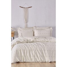 Экокотон Carmen King Size Комплект постельного белья 100% органический хлопок, атлас с вышивкой, бежевый, 220X240 см Ecocotton