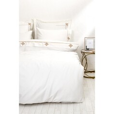 Экокотон Aden Комплект постельного белья королевского размера 100% органический хлопок, атлас кремового цвета с вышивкой 240X220 см Ecocotton