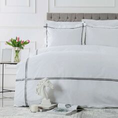 Комплект постельного белья Karaca Home White Collection Серый атласный комплект из перкаля в полоску с двойным пододеяльником