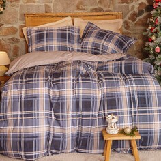 Комплект постельного белья Karaca Home Новый год Новый год Lanza Темно-синий комплект из 100% хлопковой фланели с двойным пододеяльником