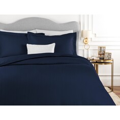 Комплект постельного белья из атласа в полоску размера «king-size» Madame Coco Elicia — темно-синий