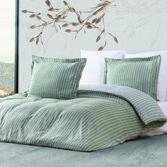 Комплект постельного белья Maxstyle в полоску цвета хаки с бамбуком