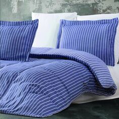 Комплект постельного белья Maxstyle в бамбуковую полоску темно-синего цвета