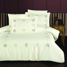 Комплект постельного белья Maxstyle Ornament из атласа кремового цвета с вышивкой