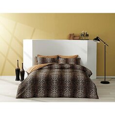 Комплект постельного белья Tac Double Delux из атласа, коричневый с леопардовым принтом Taç