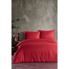Комплект постельного белья из эластичного атласа в полоску Varol - красный