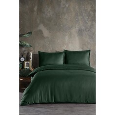 Комплект постельного белья из эластичного атласа в полоску Varol - зеленый