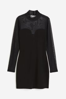 Платье H&amp;M Mesh-detail Bodycon, черный H&M