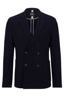 Двубортный пиджак Hugo Boss Slim-Fit In A Wool Blend, темно-синий